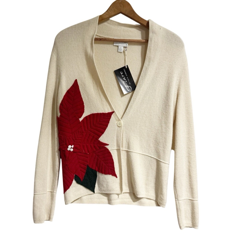 Charter Club X Flare Women Medium 100% Cashmere Cardigan Pointsetta